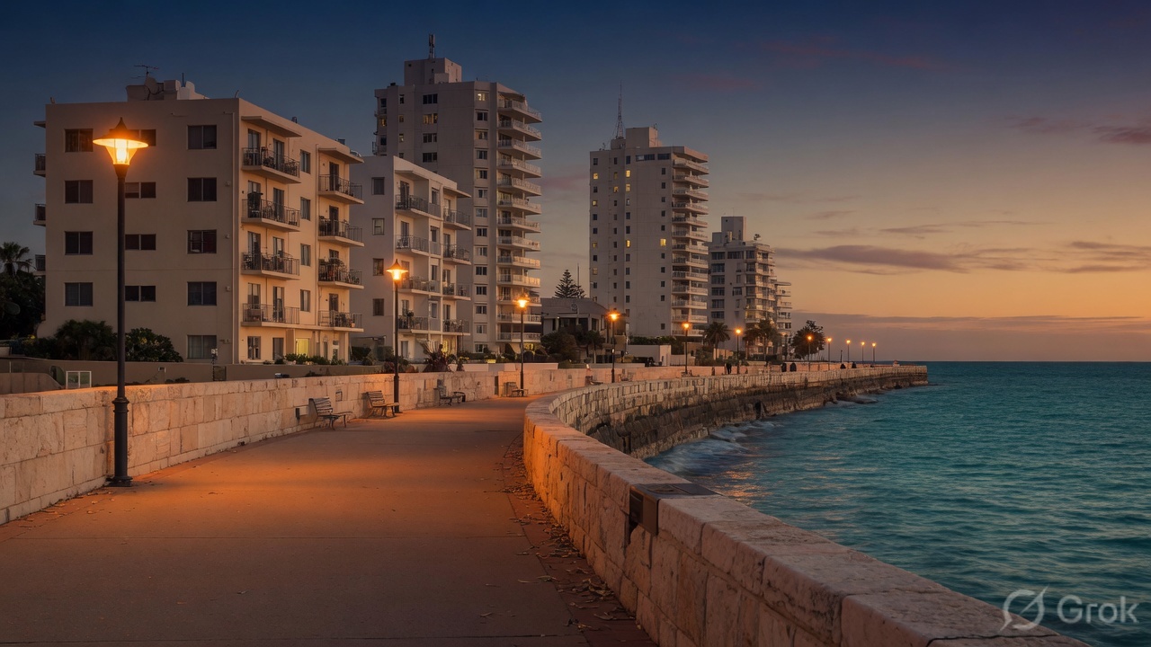 Dusk light on a Western Australian coastal promenade